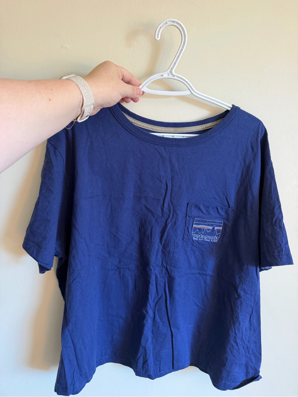 Patagonia Navy Short Sleeve Pocket Tee with Embroidery